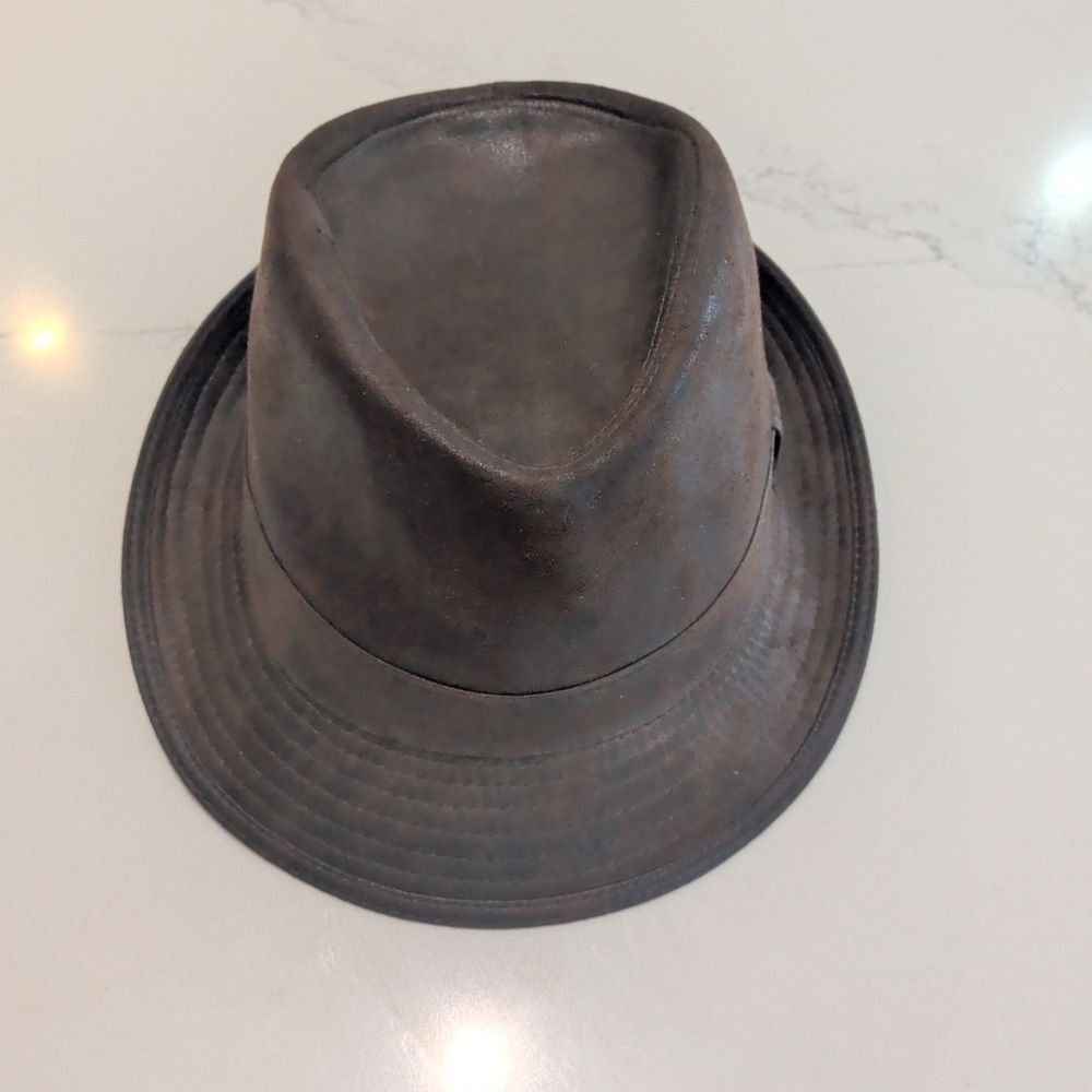 HENSCHEL HAT CO. Mens FEDORA HAT SZ L Brown Faux Leather